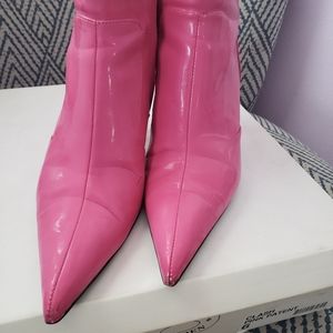 Pink patent leather boots